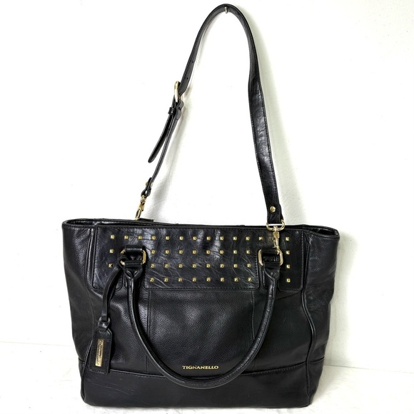TIGNANELLO Black Leather Studded Tote Bag - Picture 2 of 16
